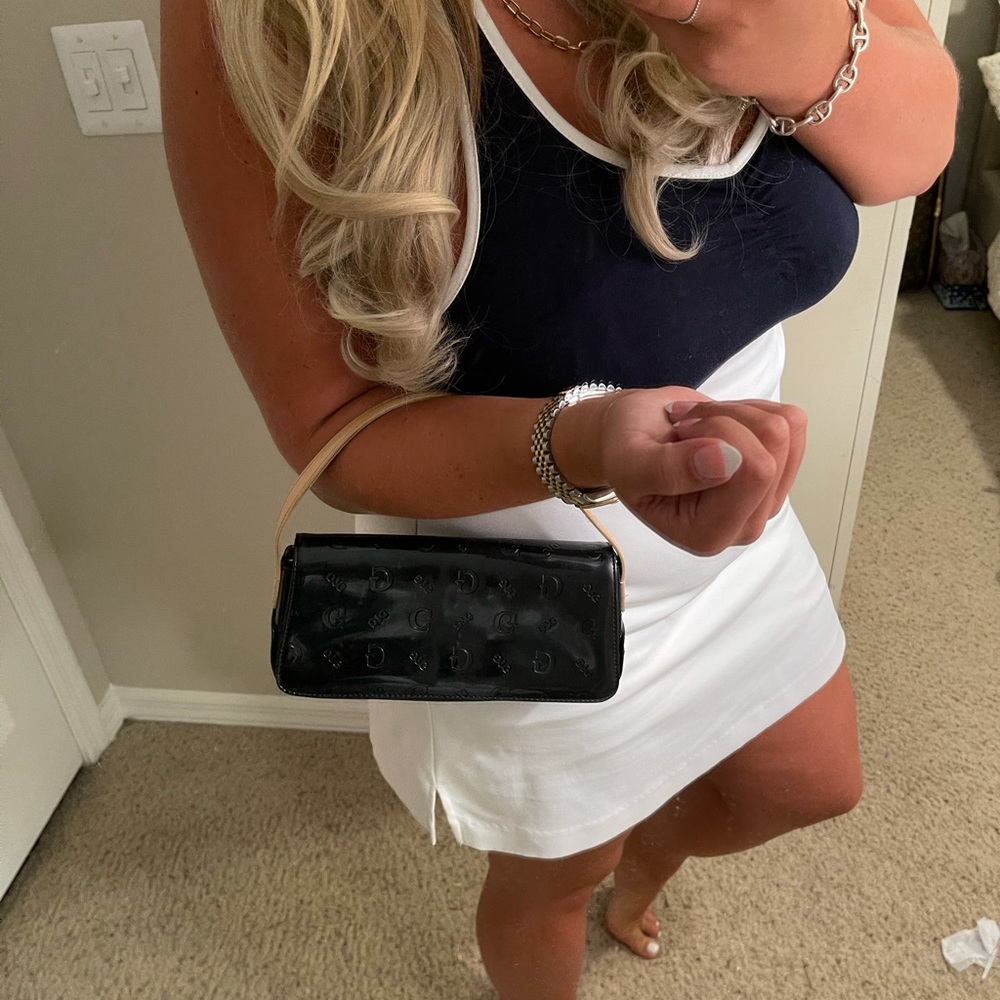 Guess deep navy patent leather mini bag